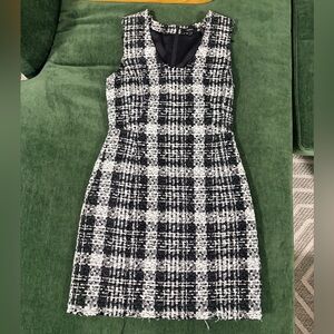 Theory Black & White Plaid Tweed Dress